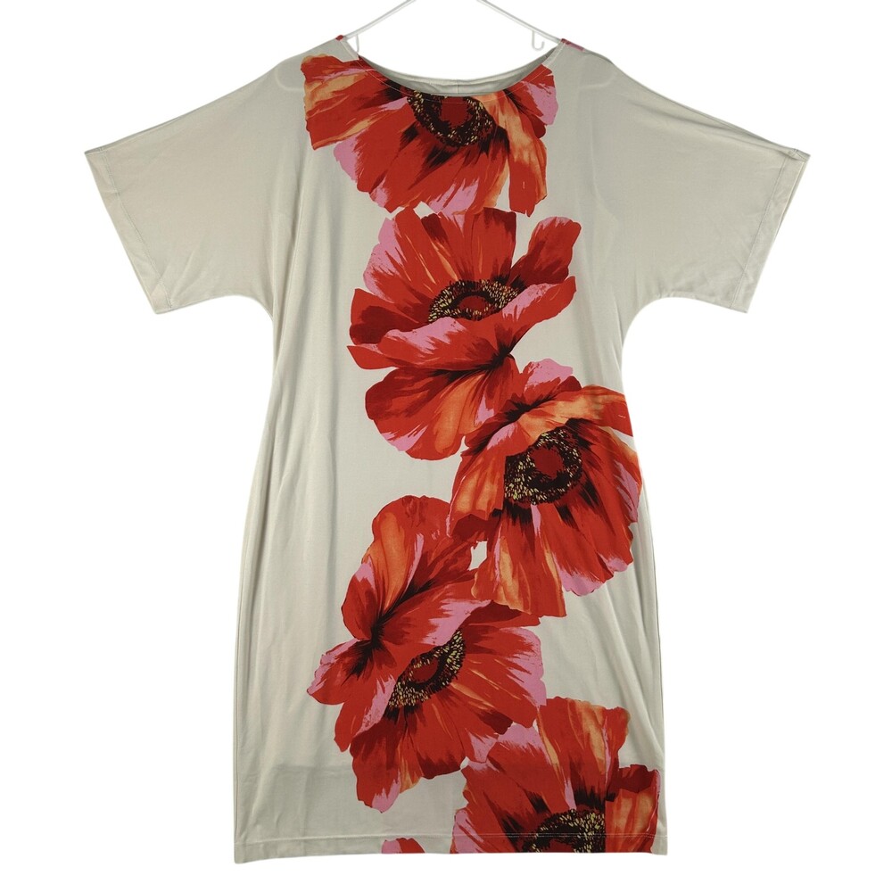 Ronni Nicole Dress Womens 10 Red Floral Jersey Scoop Neck Knee Length Lined